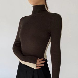 NWT Commense Two Tone Double Sided Mock Neck Long Sleeve Knit Top